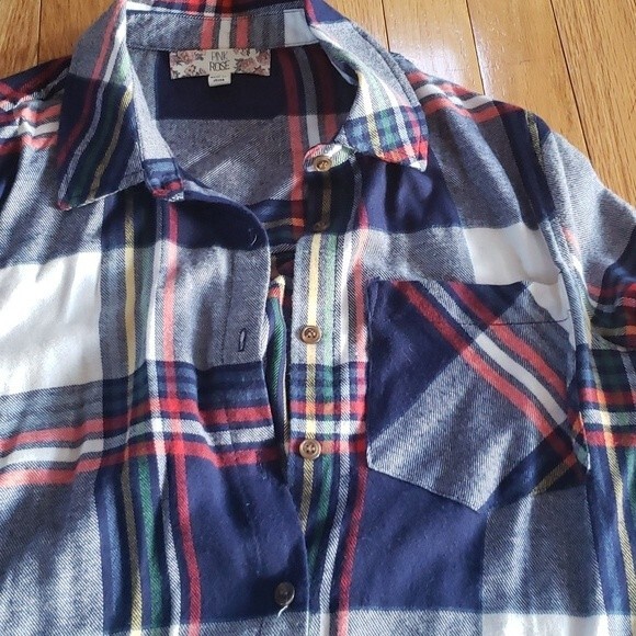 Ladies Brushed Windowpane Plaid Long-Sleeve Flannel Shirt Size S - Picture 2 of 5